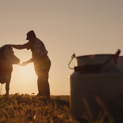 Farmer-stands-with-his-cow