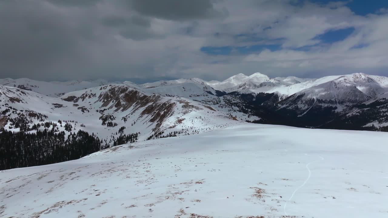 Montezuma Deer Creek Grays and Torreys Kelso Ridge peak Rocky Mountains winter deep snowpack aerial drone Colorado deep backcountry avalanche terrain chutes cornice Arapaho National Forest forward up