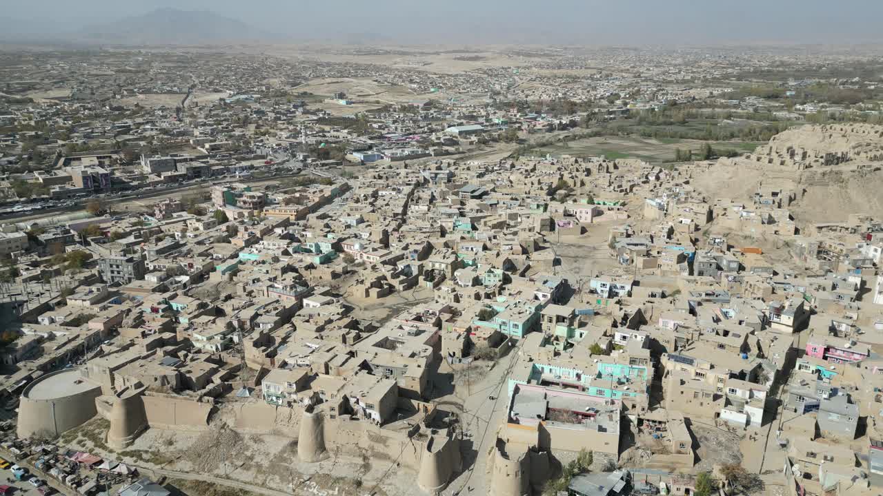 Aerial View Of Residential Houses In Ghazni And Medieval Fortress In Afghanistan