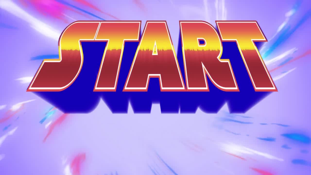 animación digital del texto de inicio contra ondas digitales coloridas en fondo púrpura