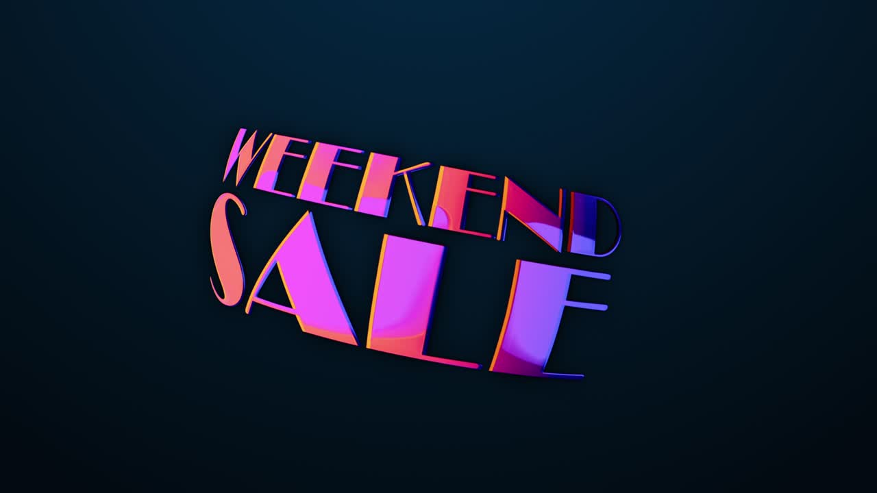 efecto glitch texto colorido título de venta de fin de semana ilustración en 3d de palabra aislada venta de final de semana ciclo de rotación animación para ventas promover concepto publicitario