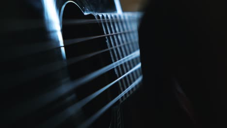 close-up of an acoustic guitar fretboard