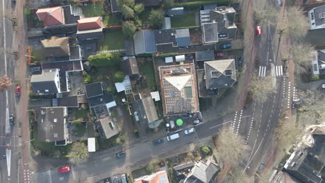 Top-down-aerial-of-house-rooftop-under-construction