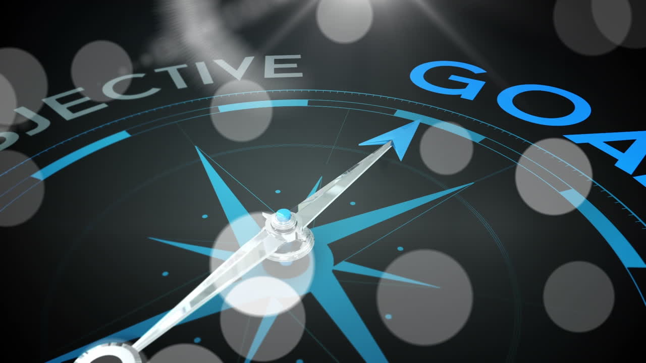 animación de la brújula con texto sobre fondo negro