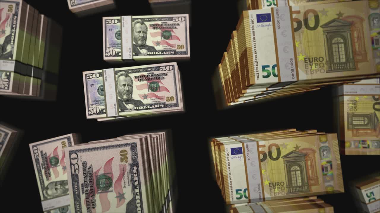 euro y dólar estadounidense animación de intercambio de dinero en bucle