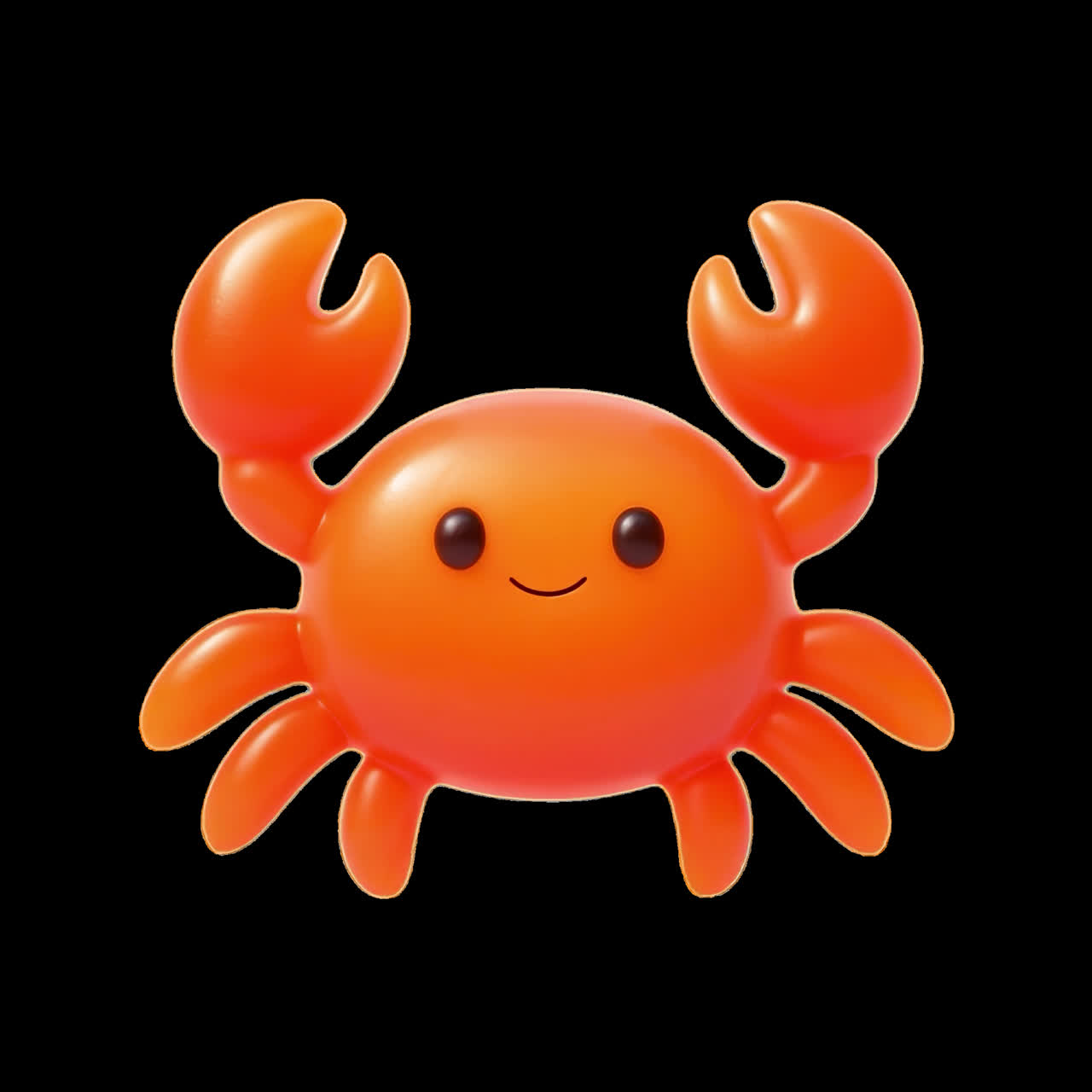 Animación de ilustración de cangrejo naranja de dibujos animados aislado, vídeo 4K transparente, canal alfa