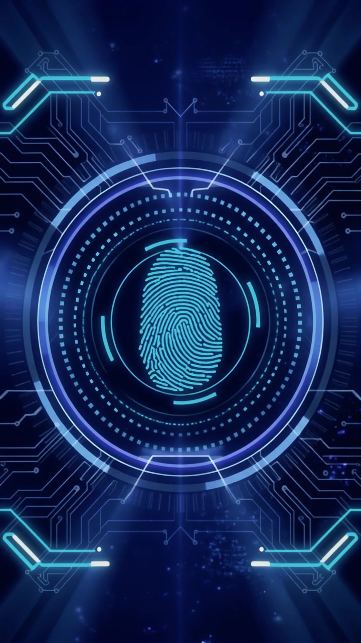 Digital Fingerprint Scanning Interface on Futuristic Circuit Board Background