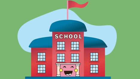 Animation-Des-Digitalen-Schulgebäudesymbols-Auf-Grünem-Hintergrund