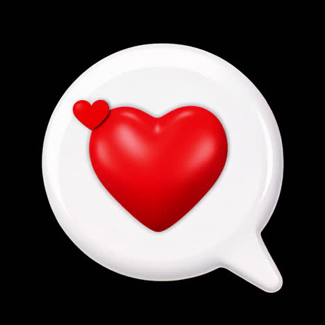 heart emoji in speech bubble animation isolated asset, transparent 4k video, alpha channel, prores