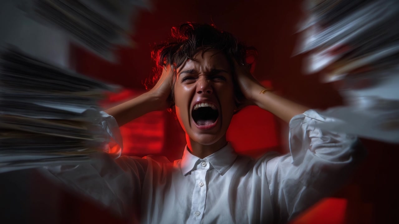 A young person expresses intense emotion in a chaotic environment, captured in two powerful frames that highlight the depth of their inner turmoil and frustration.