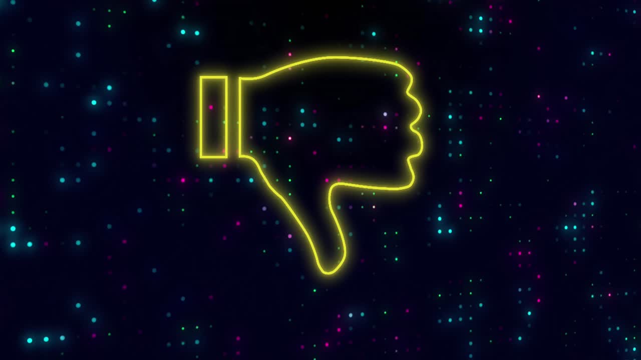 검은색 배경에 빛나는 점 위에 엄지손가락 아이콘의 애니메이션