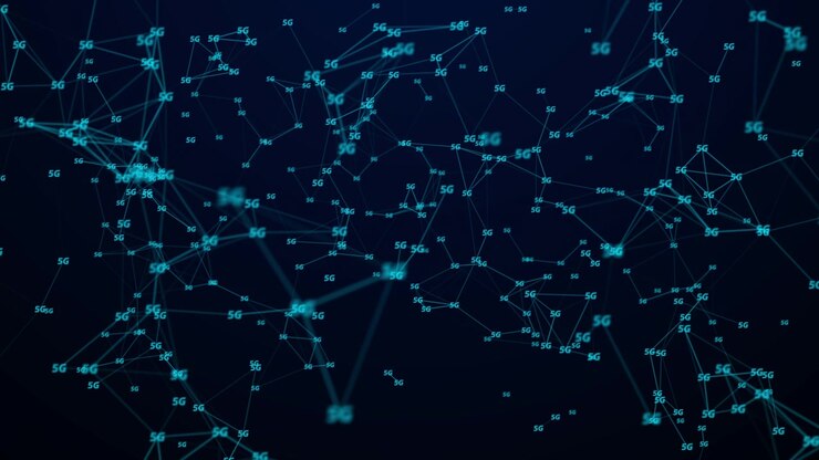 Hình ảnh trực quan trừu tượng về kết nối mạng 5G với các nút phát sáng.