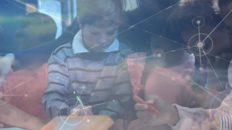 animation of network of connections over schoolchildren