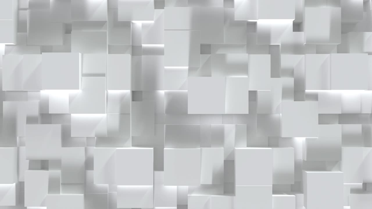 Abstract white cube block on random level surface. Minimalism concept. 3D illustration rendering. 4K motion graphic footage video. Seamless looping