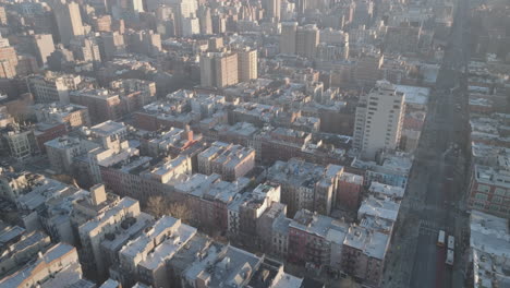 aerial view of residential buildings in manhattan's alphabet city. shot at sunrise in new york city.