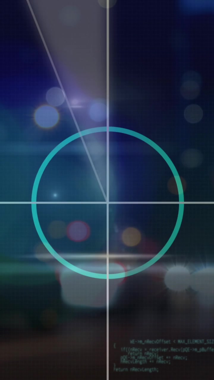 Animation von verschwommenen Ampeln über einem Verarbeitungs-Kreis und dunklem Raum