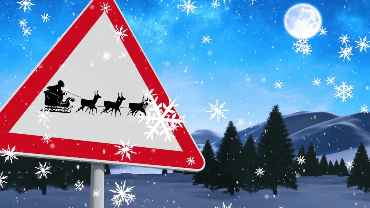 animación de la nieve cayendo sobre la advertencia cantar en el paisaje de invierno