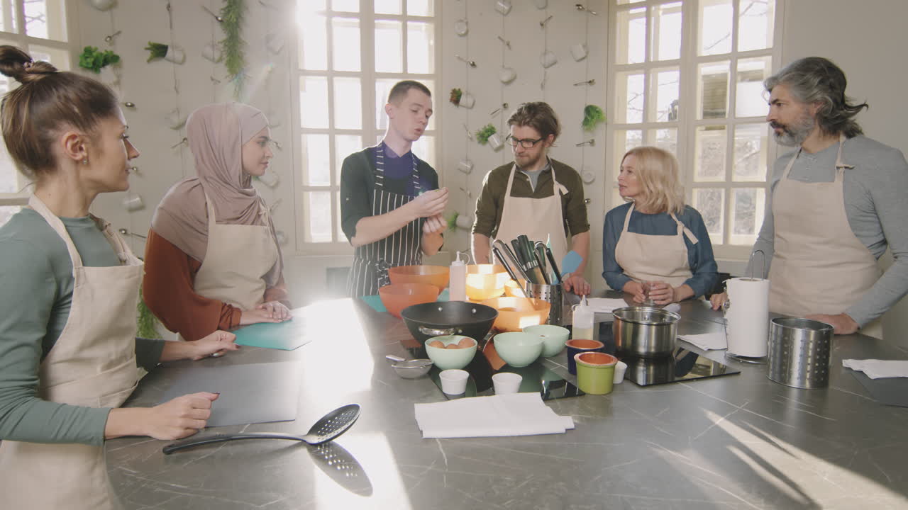 Joyful Group Of People At Cooking Class