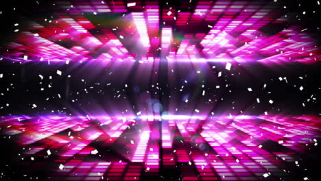 animation of confetti falling over glowing pink music equalizer