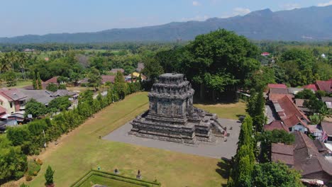 aerial orbiting of ancient mandut buddhist temple in magelang, indonesia