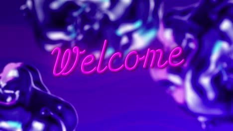 animation of welcome text over blue liquid background