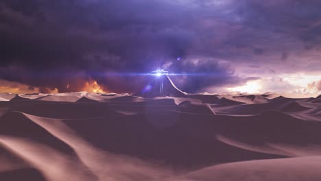 ufo over a desert landscape during a storm