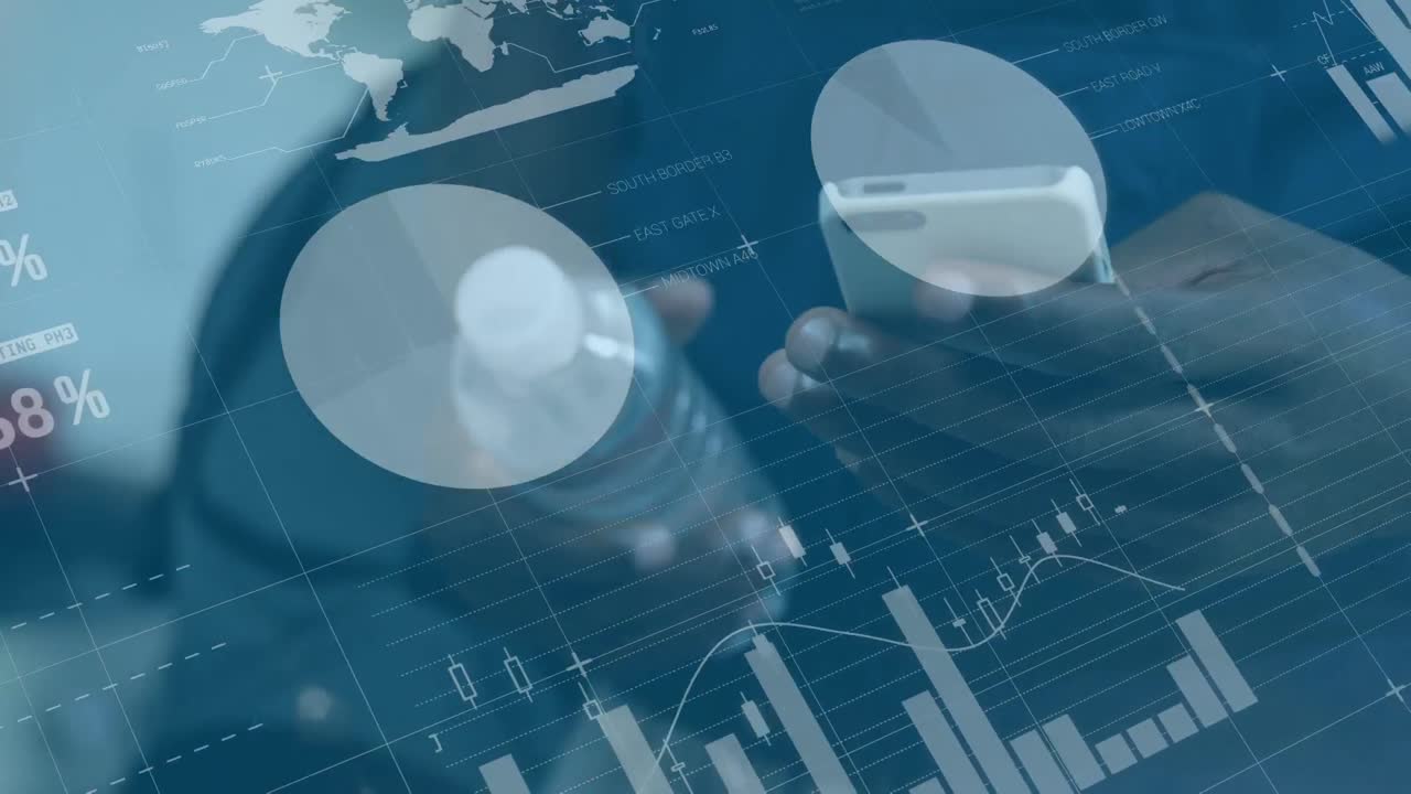 스마트폰을 사용하는 아프리카계 미국인 남성에 대한 데이터 처리 애니메이션