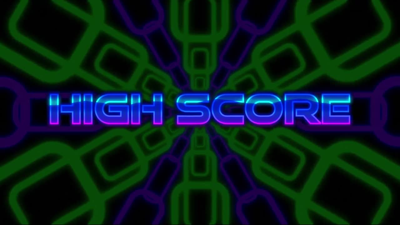 animación de texto de alta puntuación sobre formas en movimiento sobre fondo negro