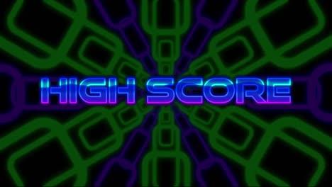 Animation-Von-Highscore-Text-über-Sich-Bewegenden-Formen-Auf-Schwarzem-Hintergrund