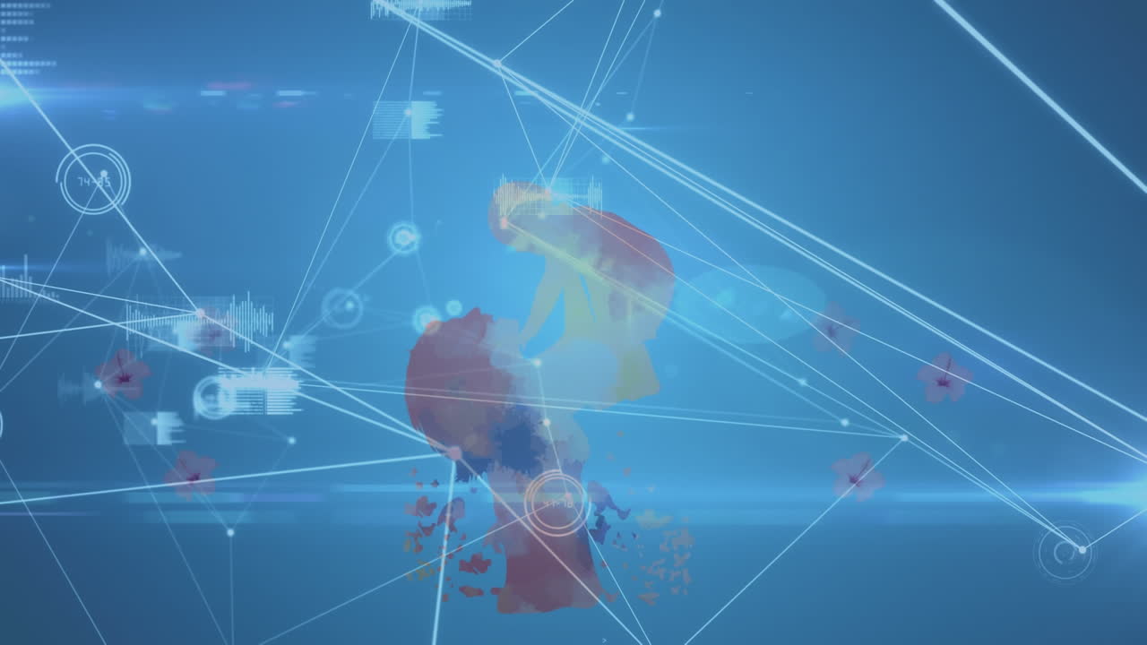 animación del globo con una red de conexiones sobre la madre con el bebé