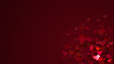 small red heart symbols appear in the bottom corner. dark animated romantic background for valentines day.