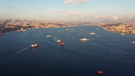 aerial view of istanbul golden horn at sunrise. turkey