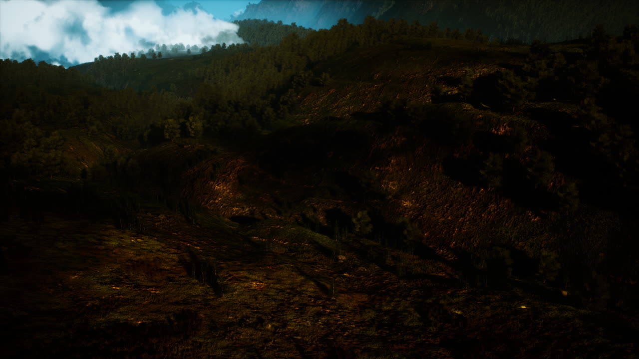 mañana de otoño con niebla en las montañas