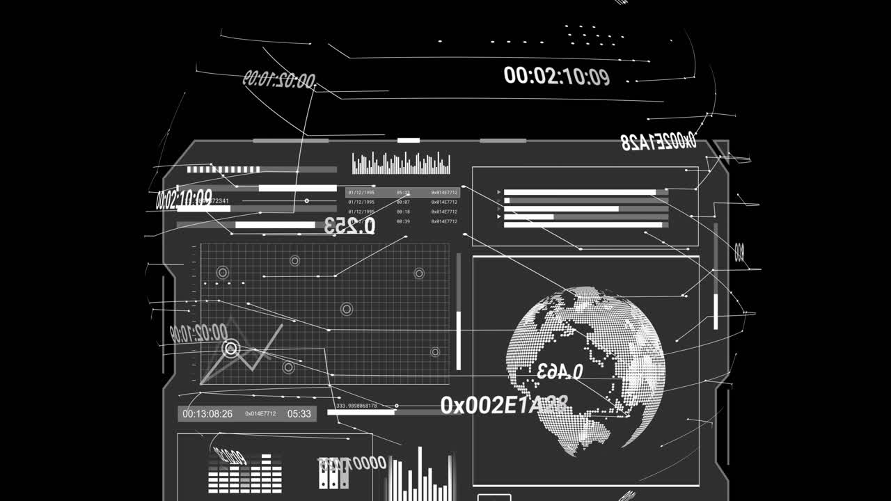 금융 데이터 처리의 애니메이션과 검은색 배경의 지구