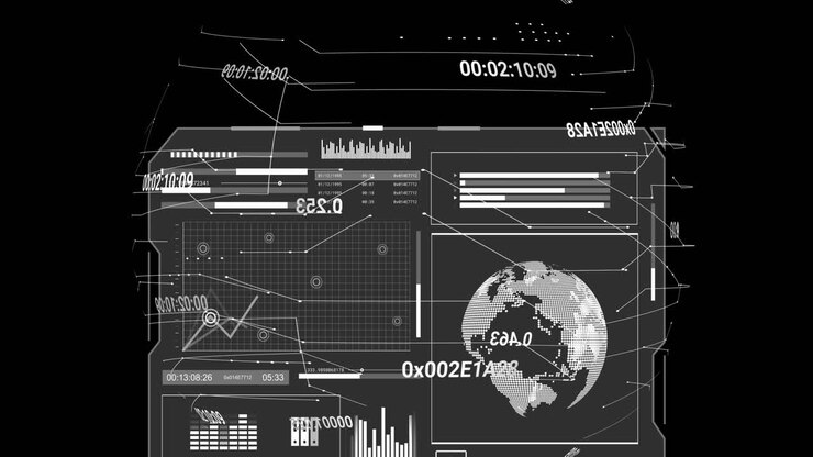 Animation of financial data processing and globe over black background