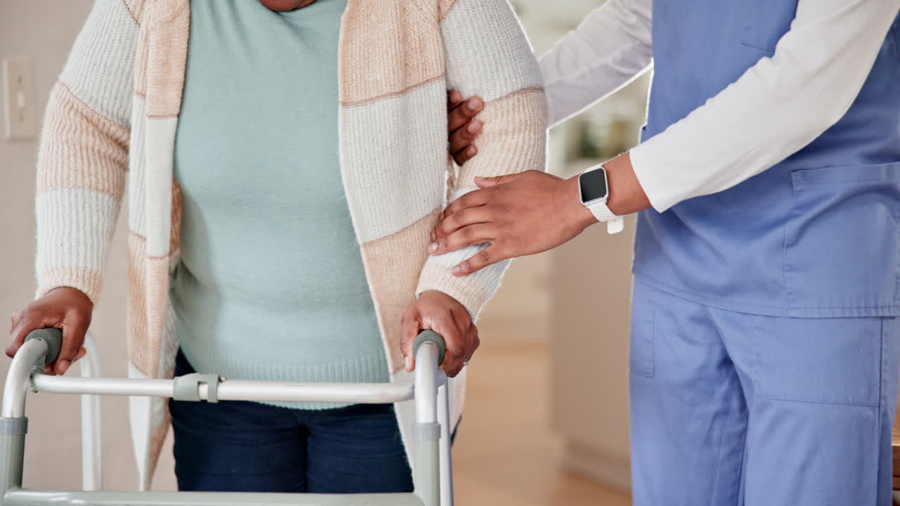 Walker, patient and nurse, help with walking