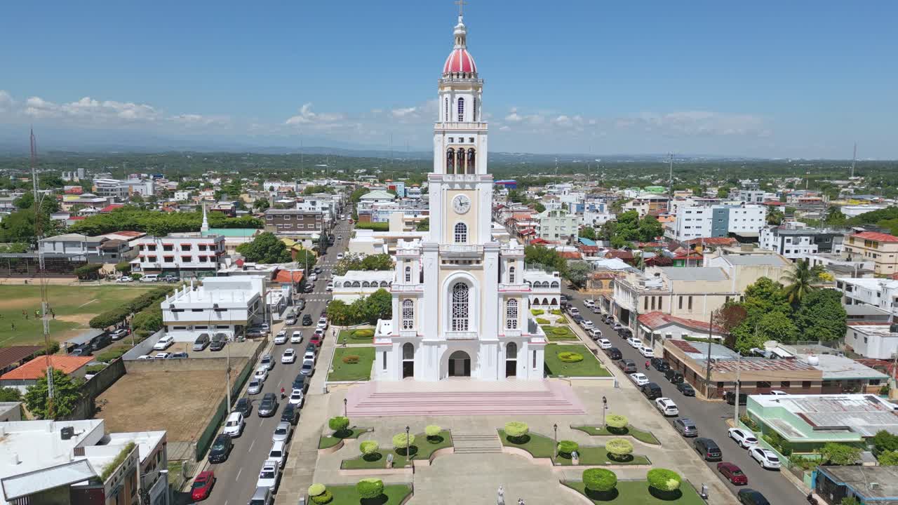 Facade of Sacred Heart of Jesus Church or Iglesia Sagrado Coraz&oacute;n De Jesus, Moca in Dominican Republic