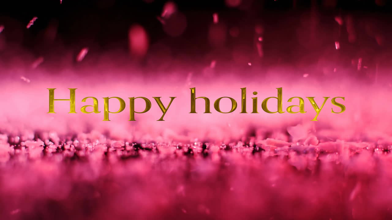 핑크색 바위가 떨어지는 행복한 휴일 텍스트의 애니메이션