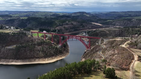 the garabit viaduct, captured from the air, showcases its architectural grandeur