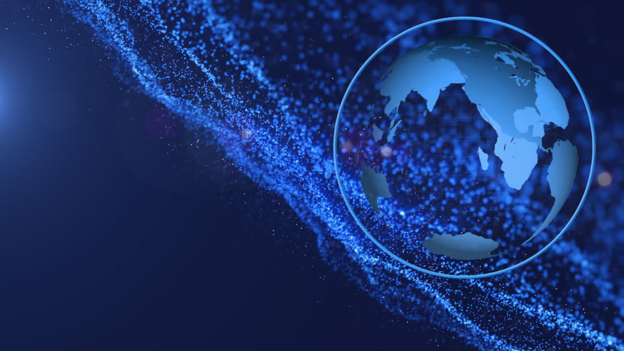 Animation of globe with blue glowing network of connections