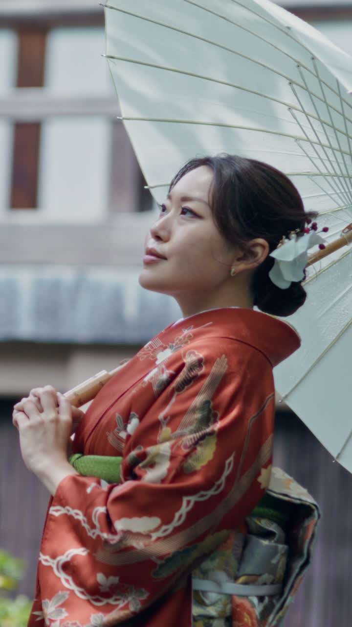 Japanese Woman in Kimono with Umbrella