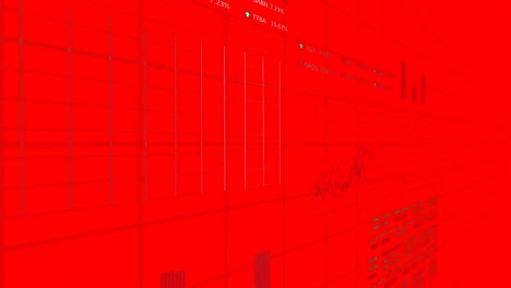 Animation-of-financial-data-processing-over-red-background