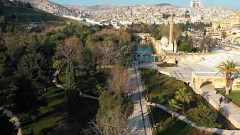 aerial view of balikligol (pool of abraham) in sanliurfa. 4k footage in turkey