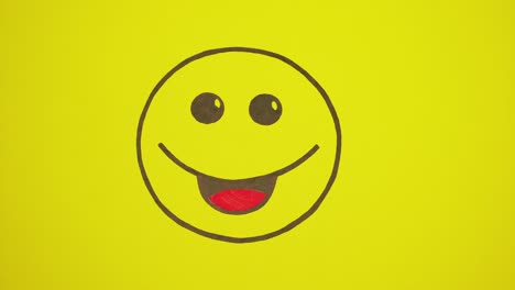 una sonrisa pintada sobre un fondo amarillo. las pastillas se mueven hacia la boca de la sonrisa.
