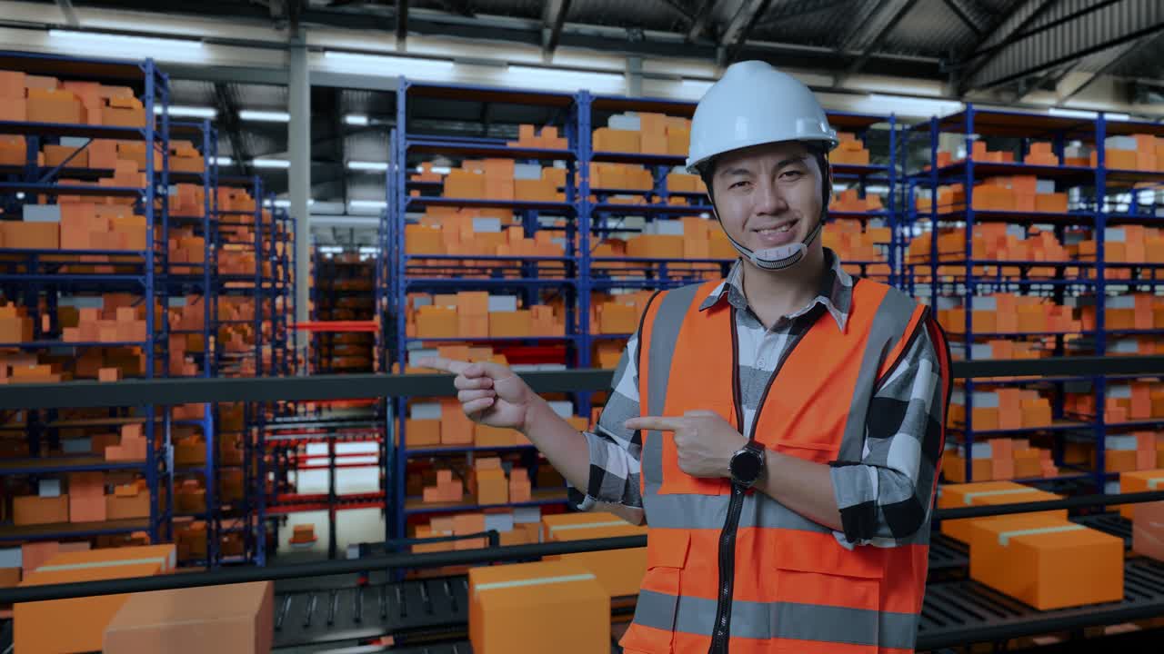 trabajador del almacén señalando el inventario