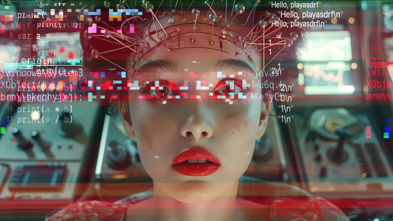 technology female with Vr headset in made with AI