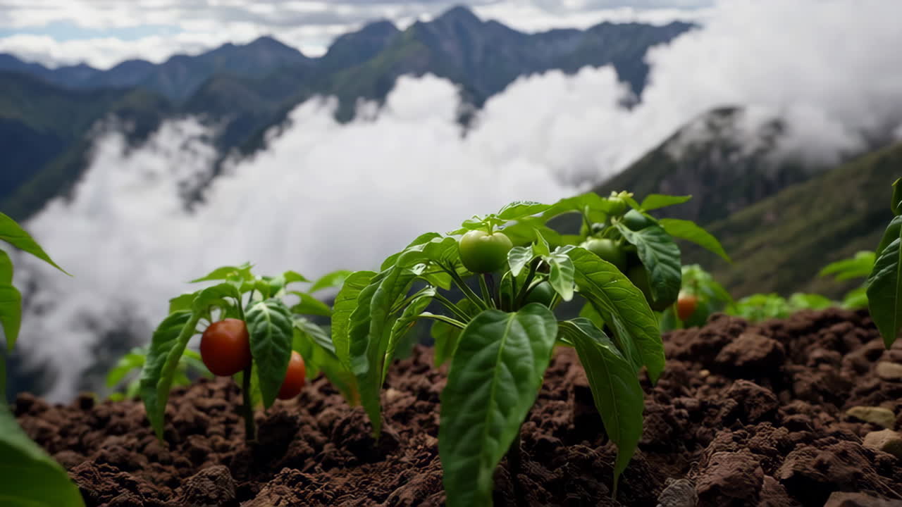 Pepper Plants Growing on Mountainside