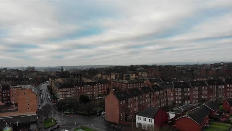 panorama with many residential apartments blocks glasgow kelvin side scotland, united kingdom