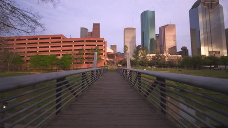 houston’s buffalo bayou and city skyline – wide-angle drone footage