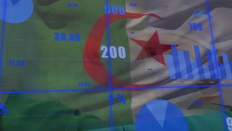 Animation-of-financial-data-processing-over-flag-of-algeria